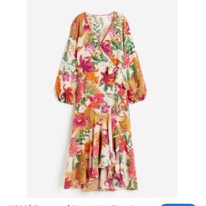 H&M Maxi Wrap Dress Size Large Floral Raglan Tiered
